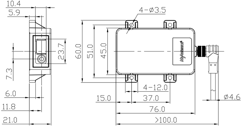 L4s-40激光测距传感器弯头尺寸图